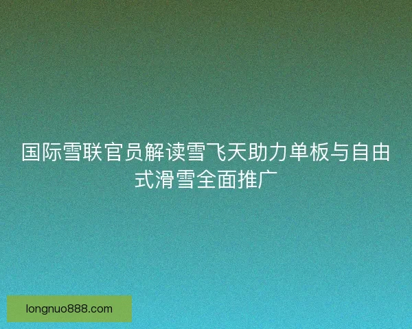 国际雪联官员解读雪飞天助力单板与自由式滑雪全面推广